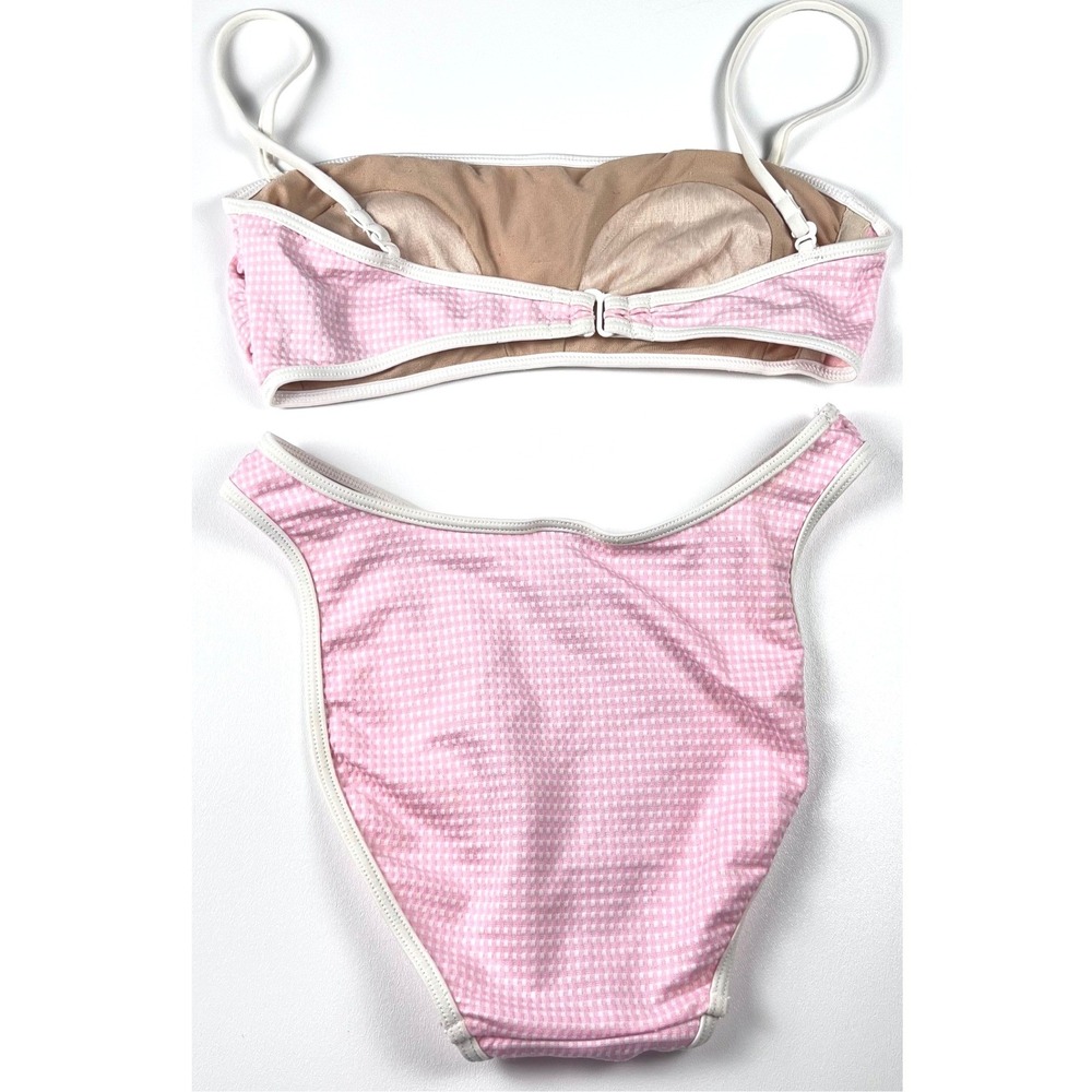 Gingham Bikini Set Womens Small Pink Excellent High Cut Bandeau G0035 - Picture 2 of 6